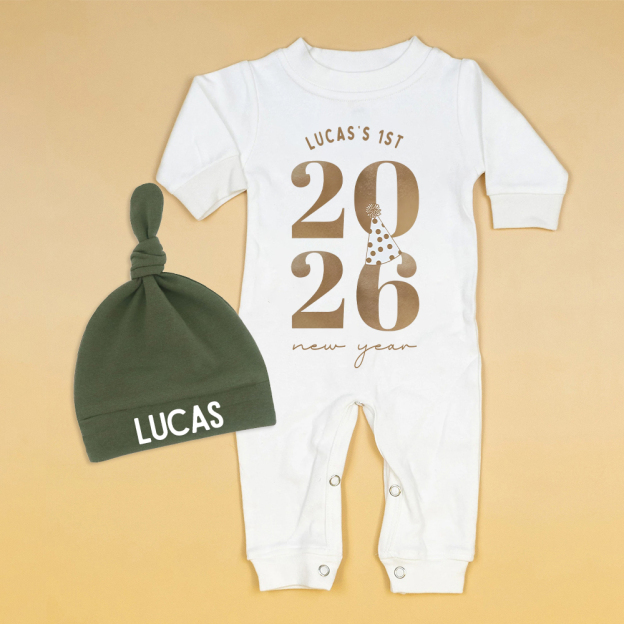 Personalized Baby 1st New Year Romper and Hat Set | CWBaby344