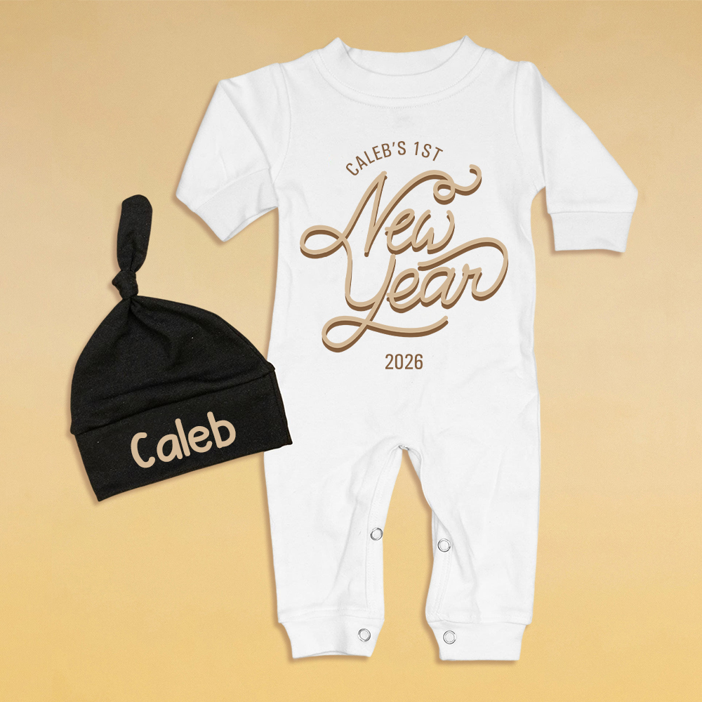 Personalized Baby 1st New Year Romper and Hat Set | CWBaby345