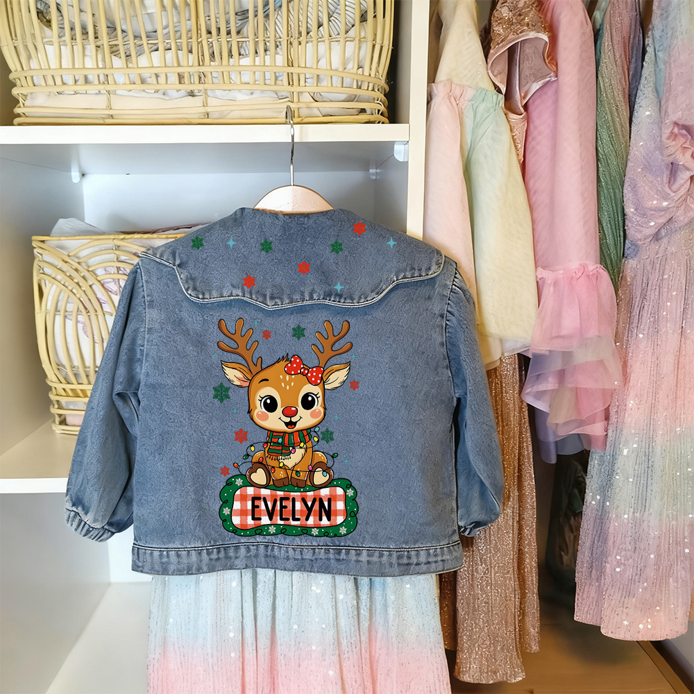 Personalized Christmas Lovely Bubble Sleeves Denim Jacket | CWBaby347