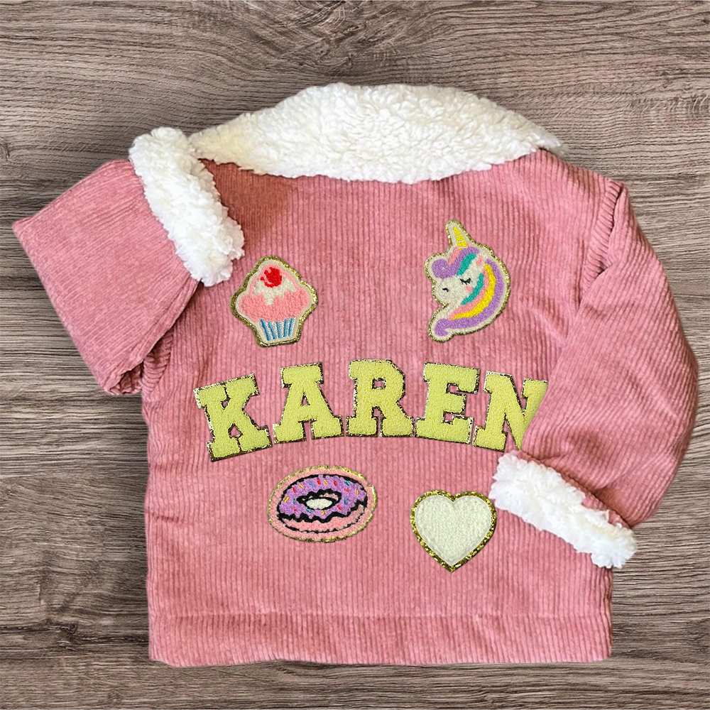 Personalized Chenille Patch Baby Corduroy Sherpa Jacket | CWBaby346