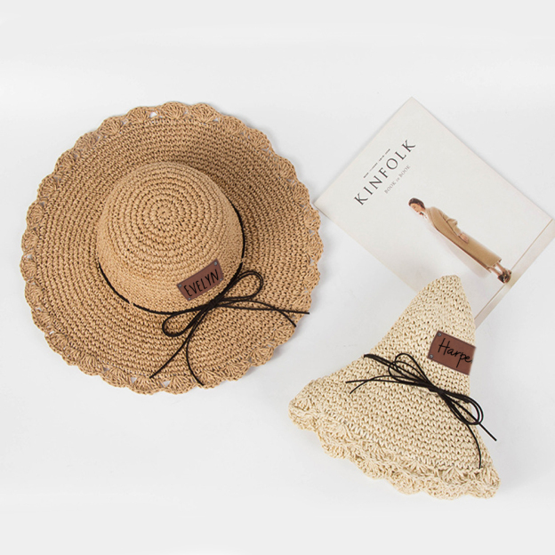 Personalized Bow Leather Patch Straw Hat for Comfort & Unique | CWBeach86