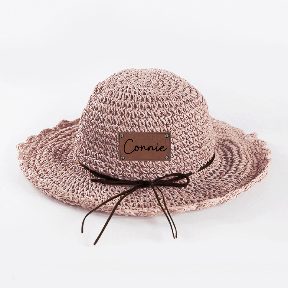 Personalized Bow Leather Patch Straw Hat for Comfort & Unique | CWBeach86