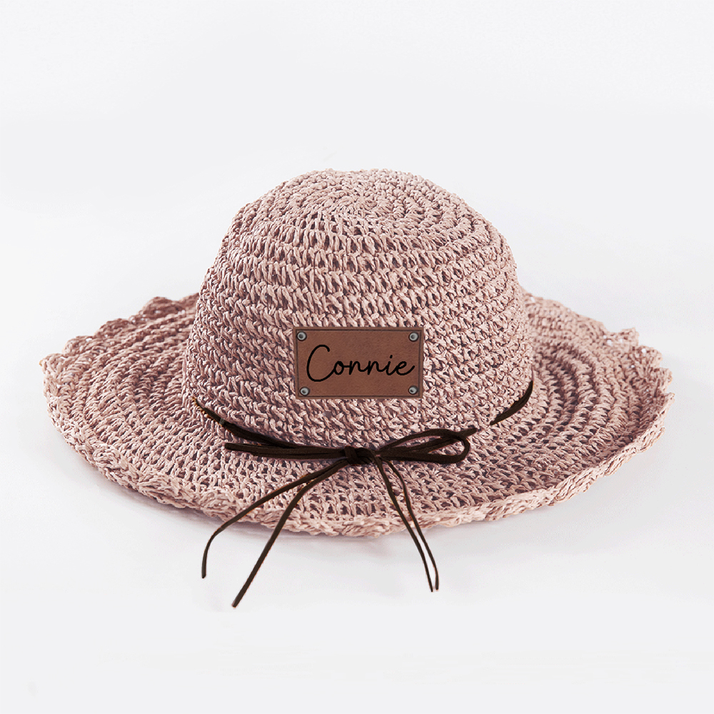 Personalized Bow Leather Patch Straw Hat for Comfort & Unique | CWBeach86