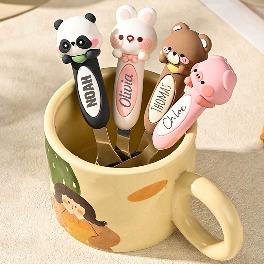 Personalised Baby Stainless Steel Animal Cartoon Feeding Spoon | CWBaby354