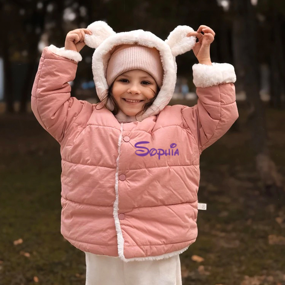 Personalized Toddler Lovely Bear Winter Warm Plush Hooded Jacket | CWBaby360