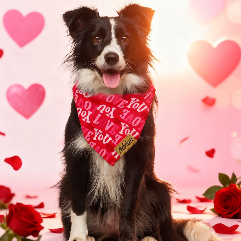 Personalized Leather Patch Valentine's Day Pet Bandana | BKPet289