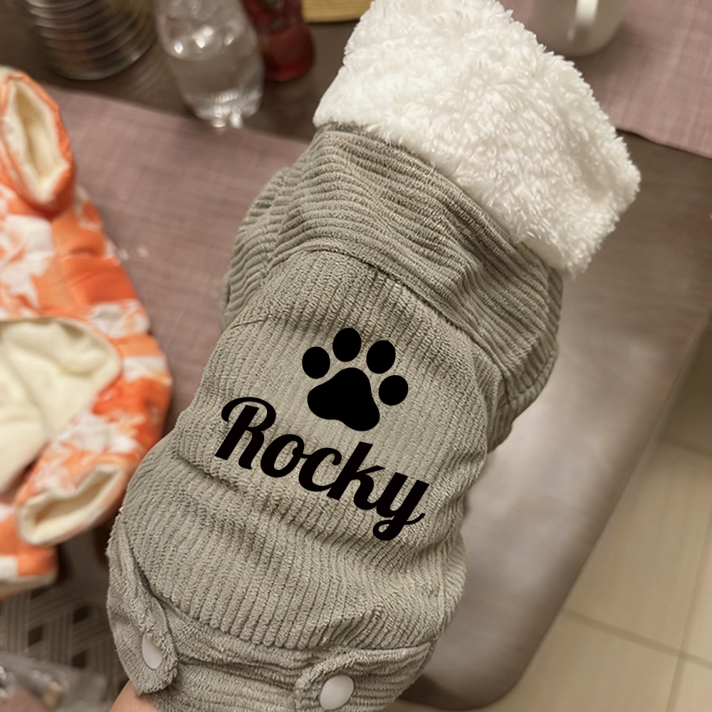 Personalized Pet Winter Warm Corduroy Sherpa Jacket | BKPet290