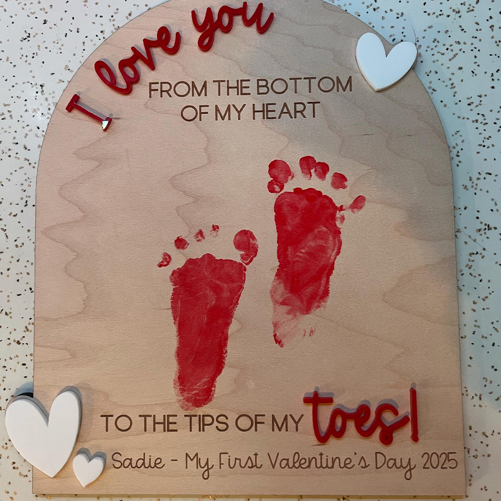 Personalized Baby First Valentine's Day Footprint Sign Keepsake | ValGift06