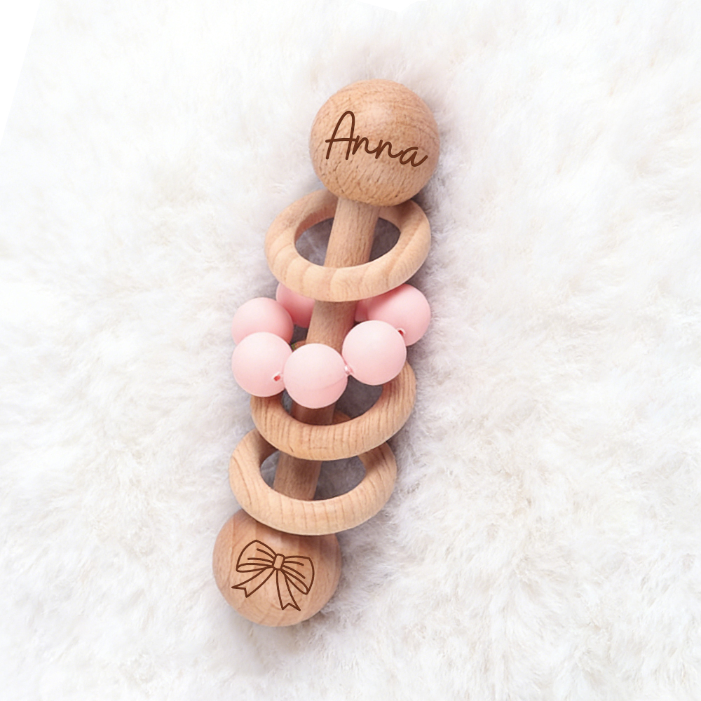 Personalized Baby Sensory Wooden Rattle Toys | CWToy171