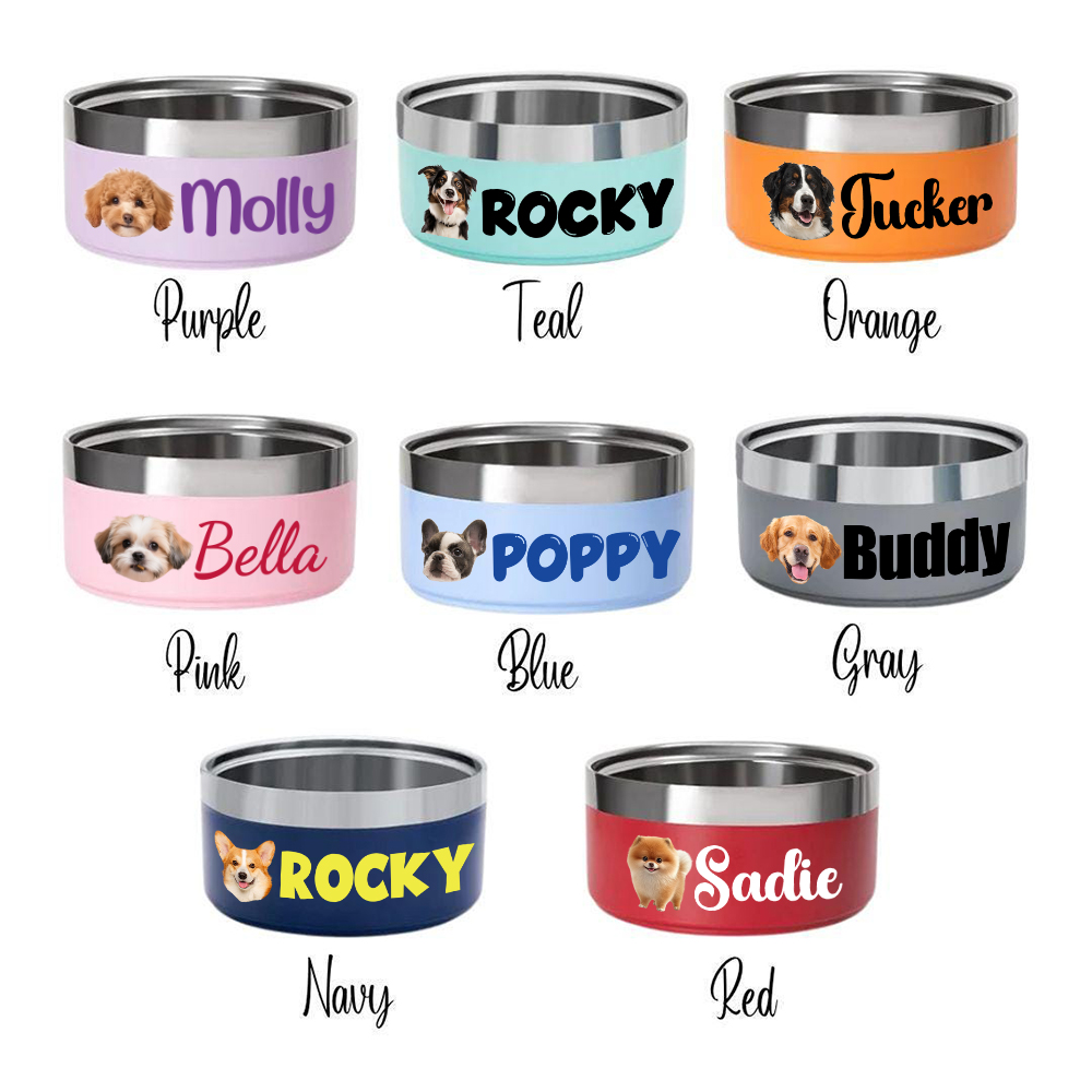Personalized Stainless Steel Funny Pet Face with Name Food Bowl | BKPet306