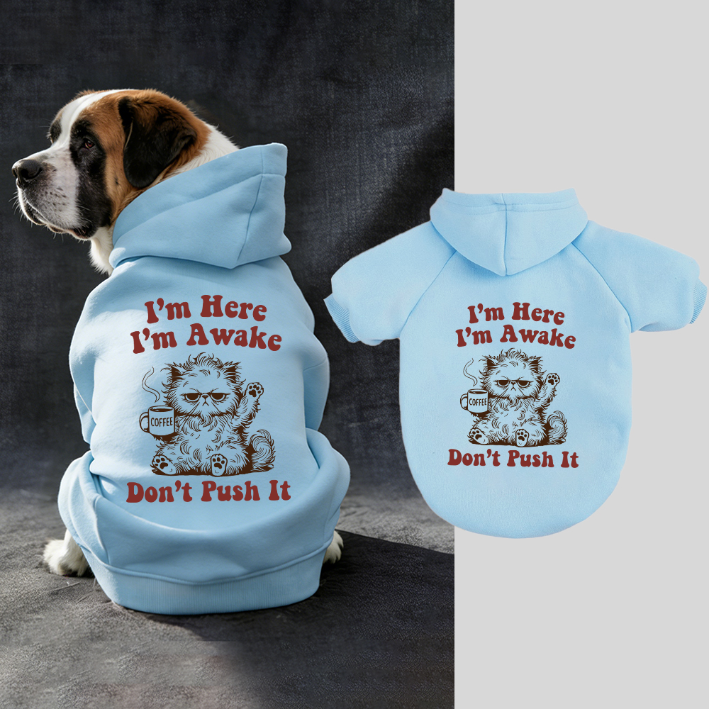 I'M HERE I'M AWAKE DON'T PUSH IT Puppy Hoodie | BKPet328