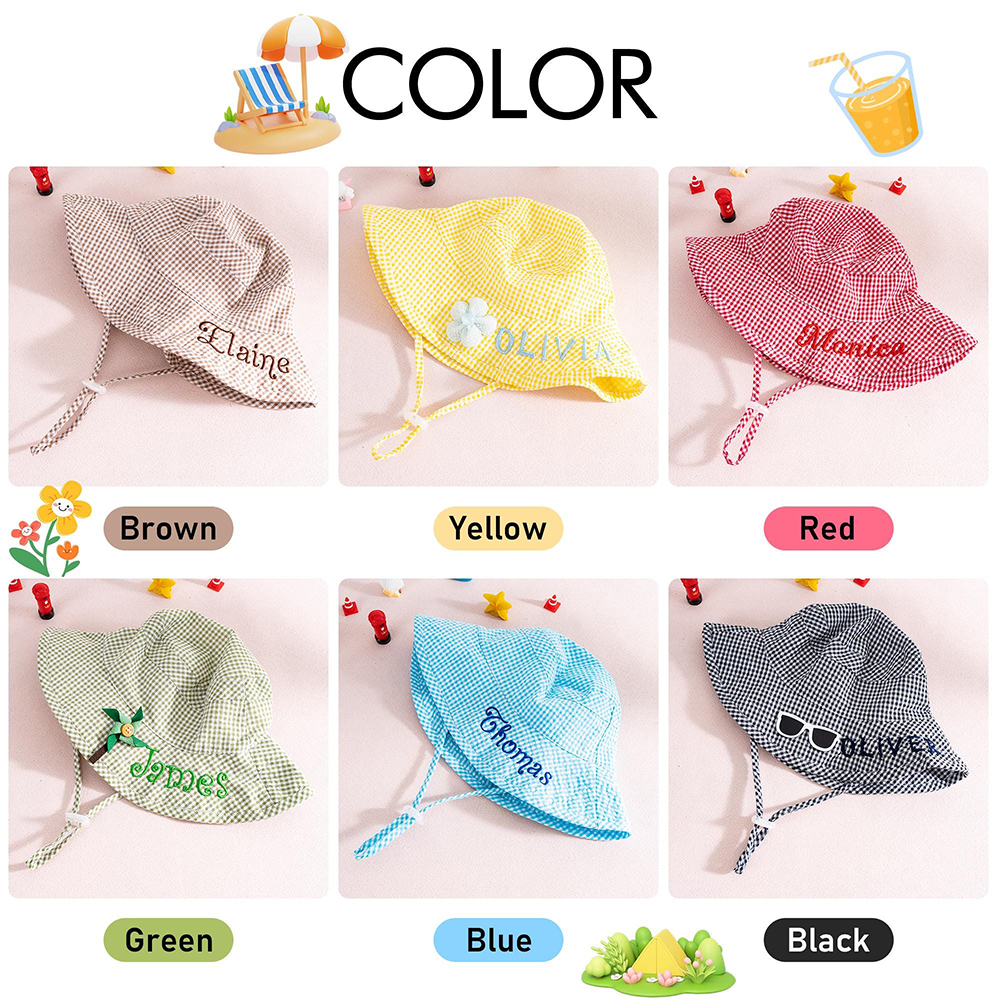 Personalized Embroidery Plaid Seersucker Sun Hat | CWBeach210