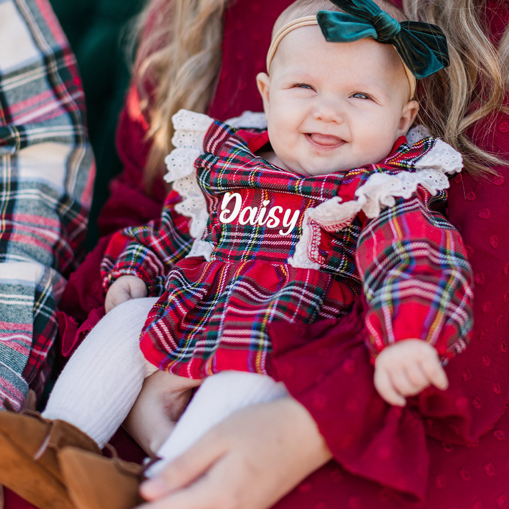 Personalized Christmas Baby Girl Lovely Plaid Romper | MCGift365