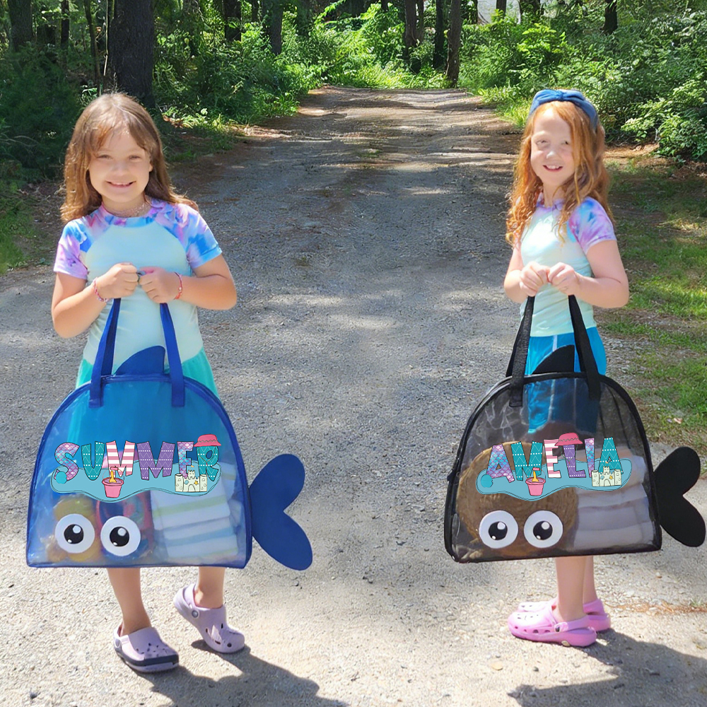 Personalized Adorable Fish Mesh Summer Beach Bag | CWBeach214