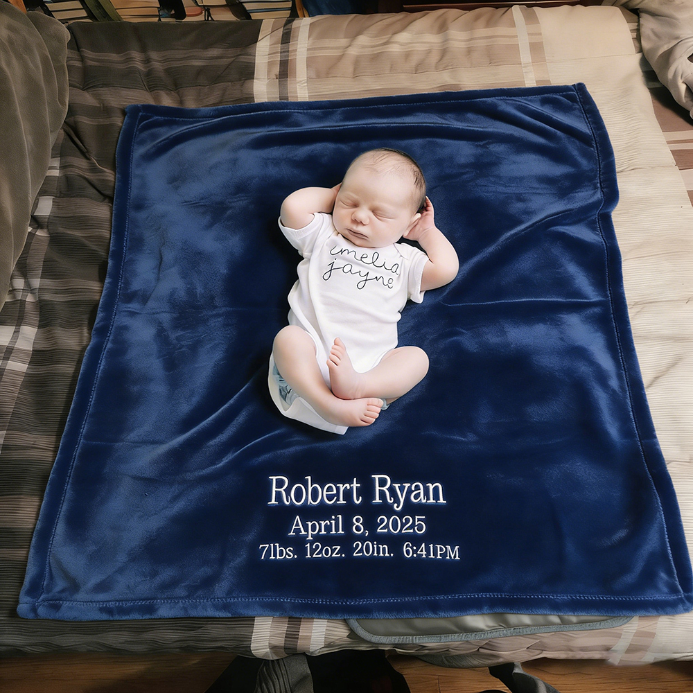 Personalized Embroidery Warm Birth Announcement Baby Blanket | CWBaby398