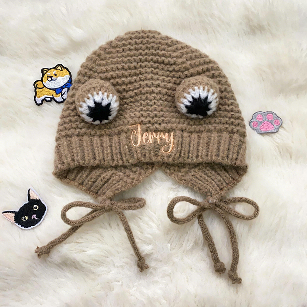 Personalized Embroidered Pet Winter Crochet Frog Beanie | BKPet387