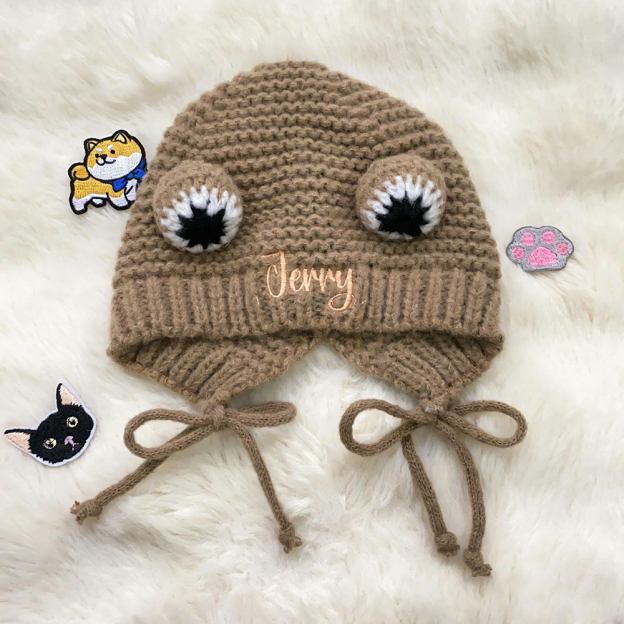 Personalized Embroidered Pet Winter Crochet Frog Beanie | BKPet387