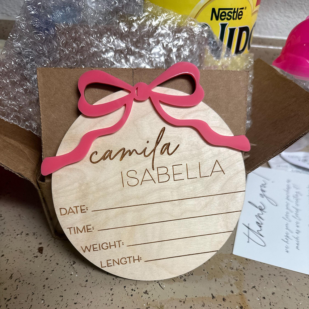 Personalized Wooden Baby Girl Birth Announcement Plate | CWBaby431