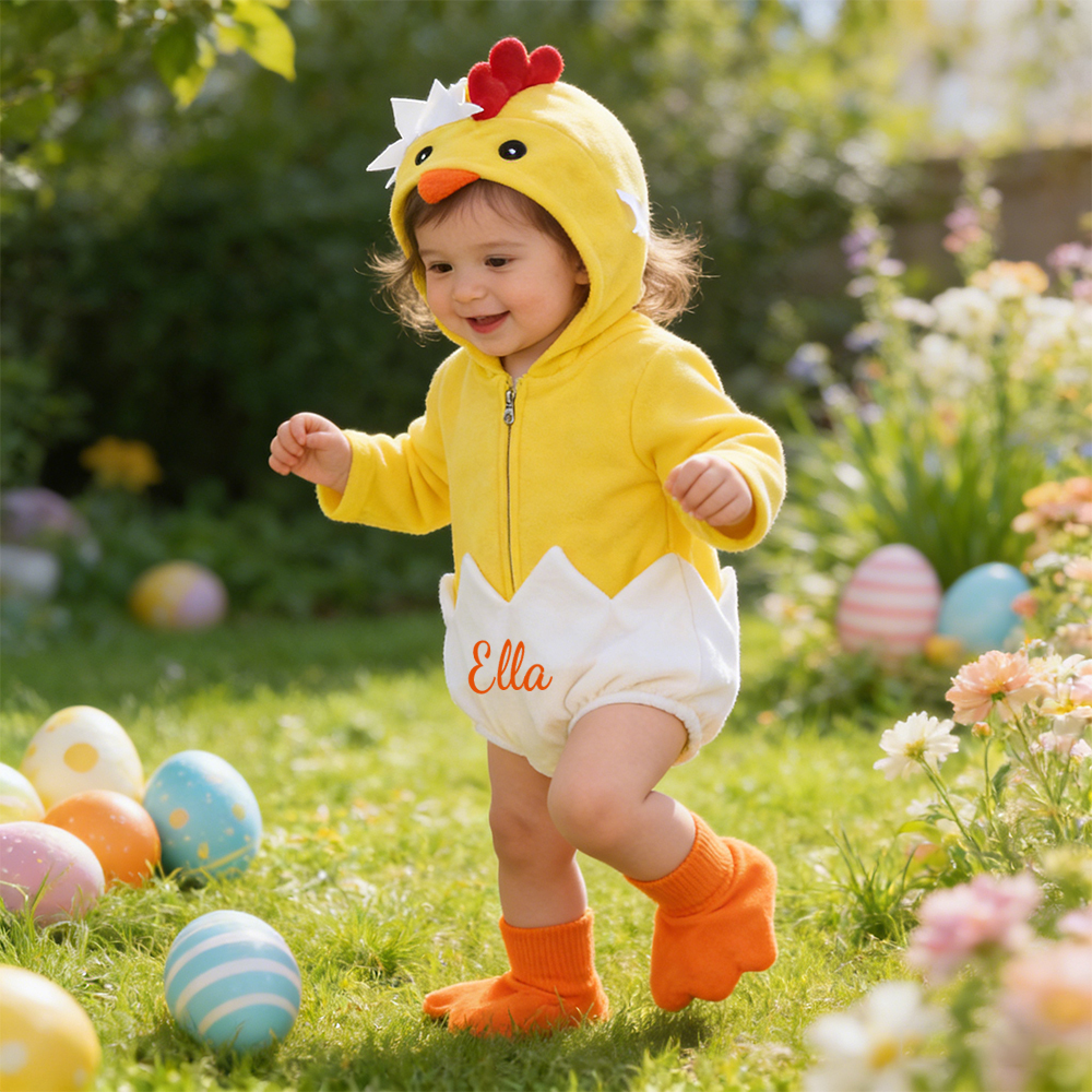 Personalized Easter Chicks Hatching Egg Romper with Shose | CWBaby433