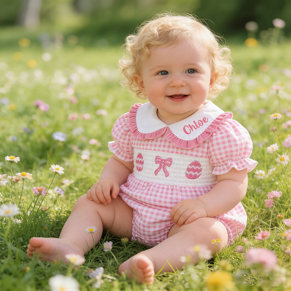 Personalized Easter Baby Girl Lovely Lapel Ruffle Romper | CWEaster89