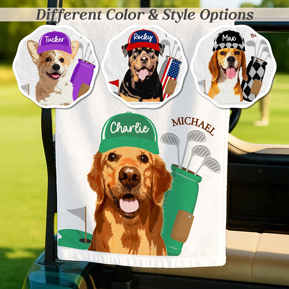 Personalized Pet Portrait Golf Towel For Golf Lover | CWGift36