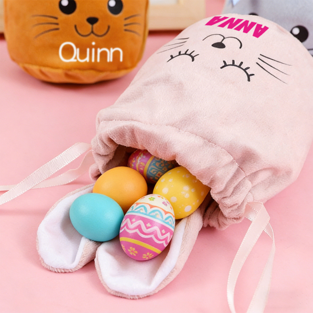 Personalized Easter Smiley Bunny Velvet Basket | CWEaster92