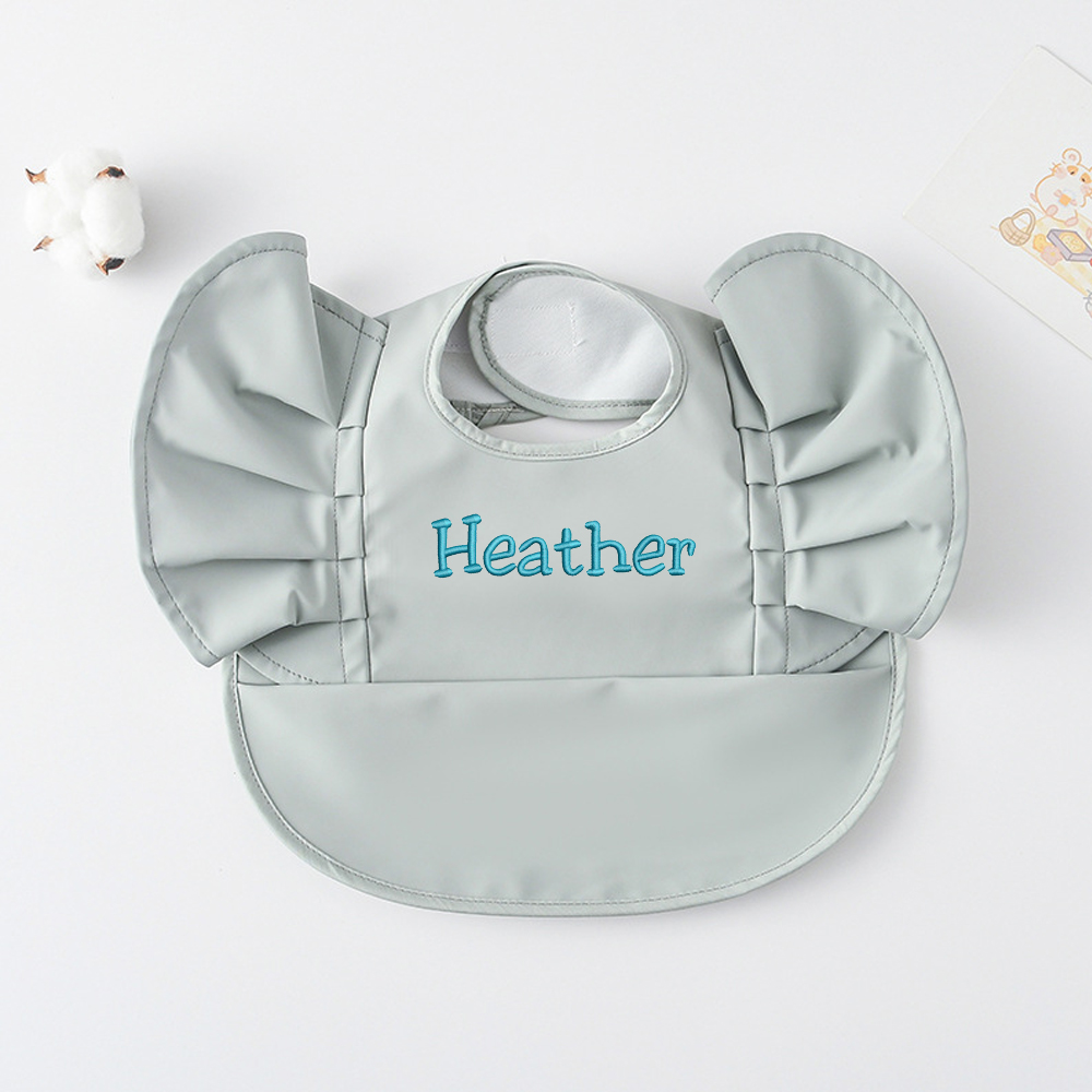 Personalised Embroidery Baby Ruffle Waterproof Color Bib  | CWBaby62