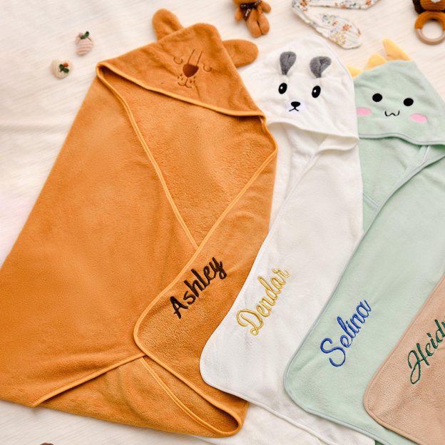 Personalized Embroidery Animal Coral Fleece Soft Hooded Towel | CWBaby142
