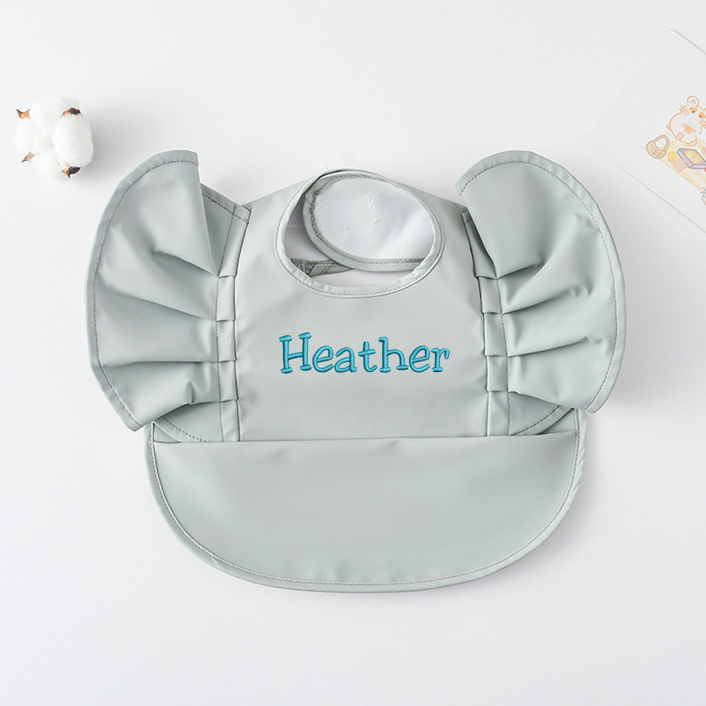 Personalised Embroidery Baby Ruffle Waterproof Color Bib  | CWBaby62