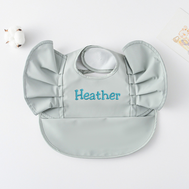 Personalised Embroidery Baby Ruffle Waterproof Color Bib  | CWBaby62