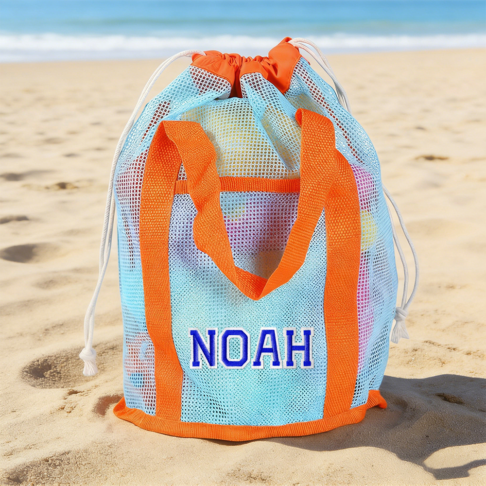 Personalized Letter Patch Summer Beach Mesh Bag | CWBeach219