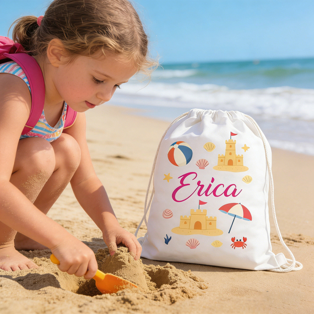 Personalized Kid Summer Beach Drawstring Bag | CWBeach220