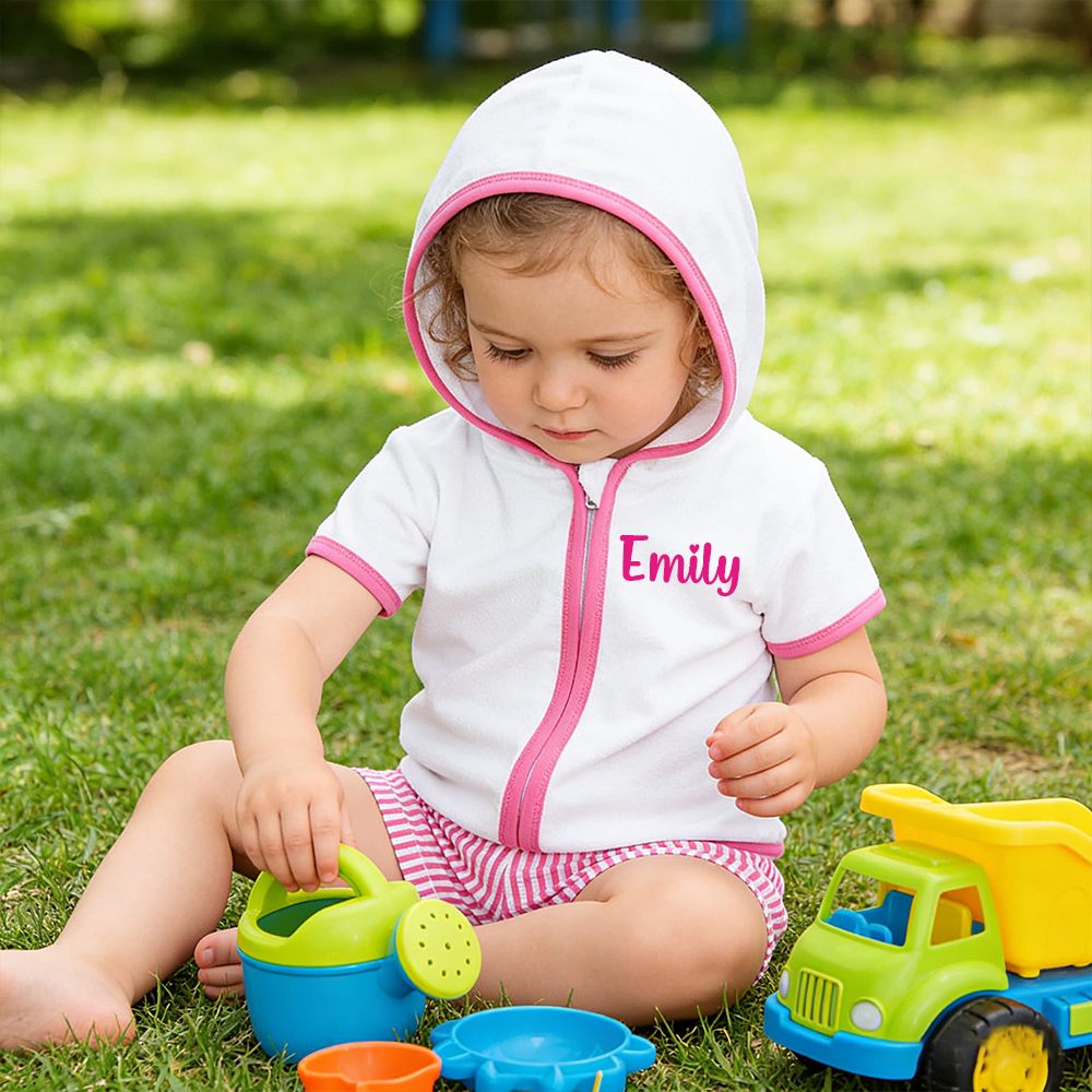Personalized Kid Swim Cover up Hooded Robe Zippered Outfit | CWBaby459