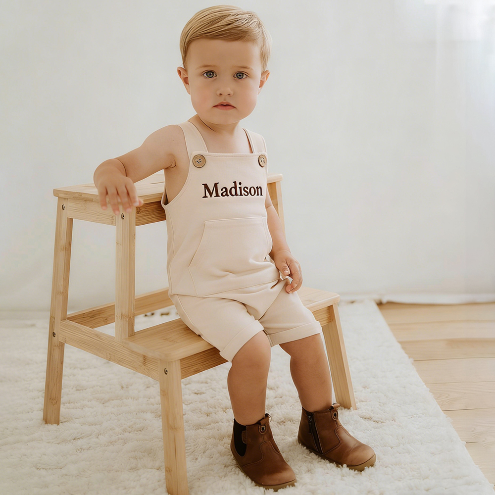 Personalized Embroidery Baby Suspenders Jumpsuit | CWBaby460