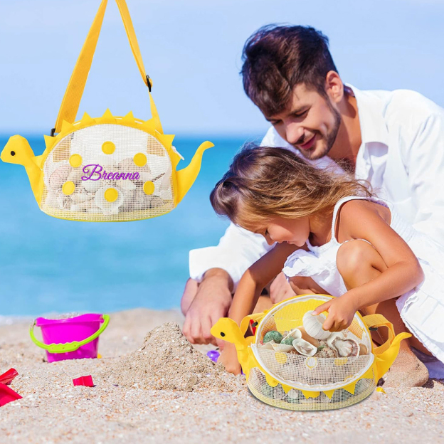 Personalized Embroidery Dinosaur Seashell Zipper Mesh Beach Bag | CWBeach102