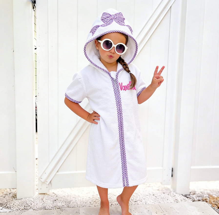 Personalized Kid Swim Cover up Hooded Robe Zippered Bath Towel | CWBaby465
