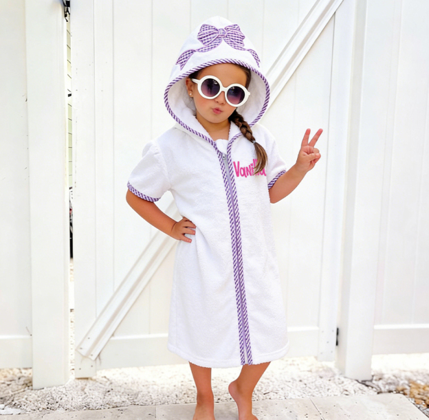 Personalized Kid Swim Cover up Hooded Robe Zippered Bath Towel | CWBaby465