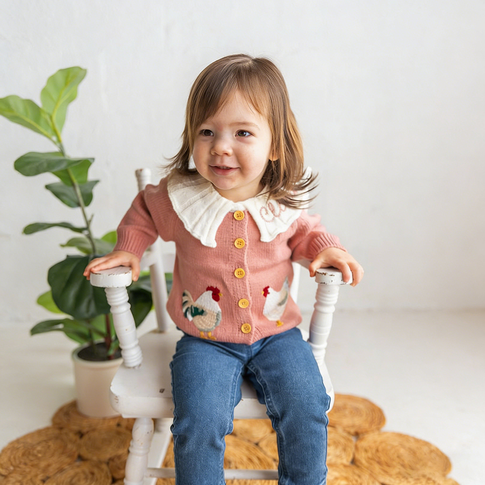 Personalized Embroidered Chicken Cardigan Sweater | CWBaby467