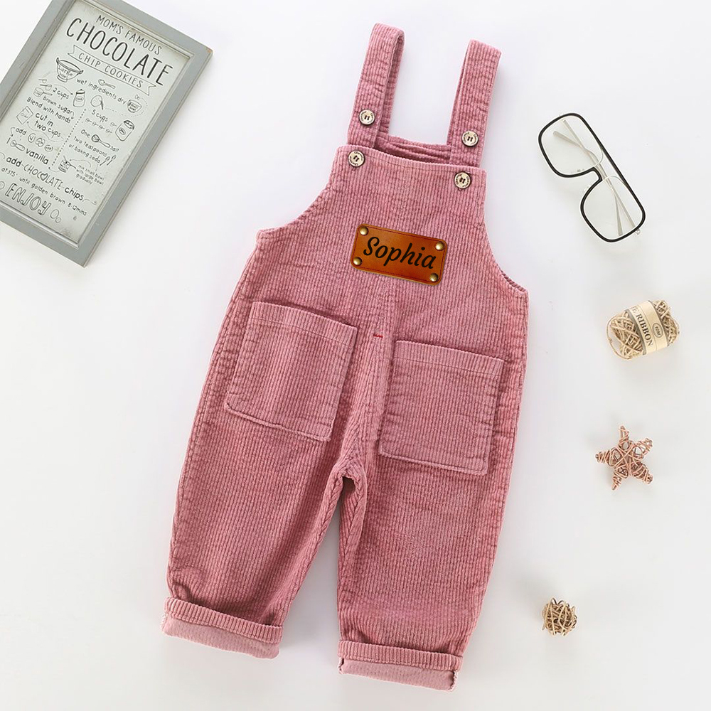 Personalized Leather Patch Corduroy Baby Suspenders Overalls | CWBaby468