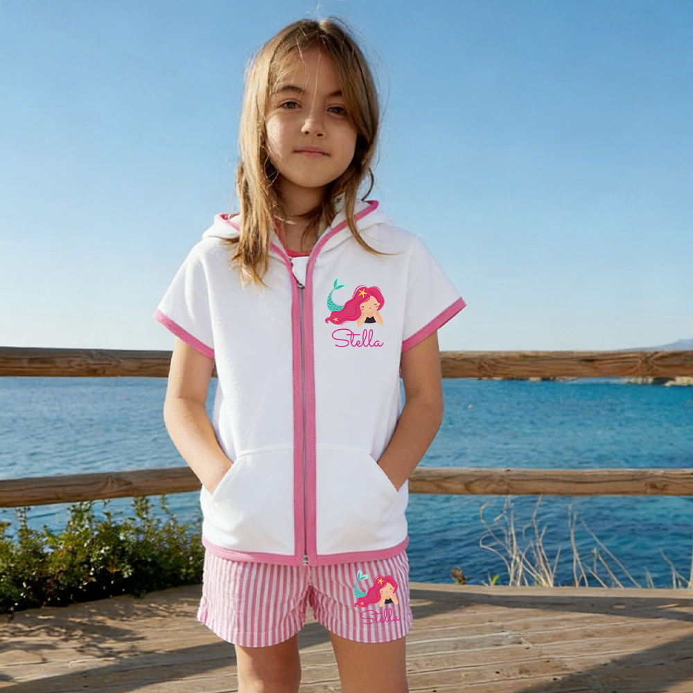 Personalized Kid Swim Cover up Hooded Robe Zippered Outfit | CWBaby45901