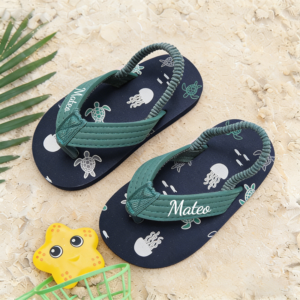 Personalized Kid summer Beach Flip Flops with Elastic Heel Strap | CWBaby474