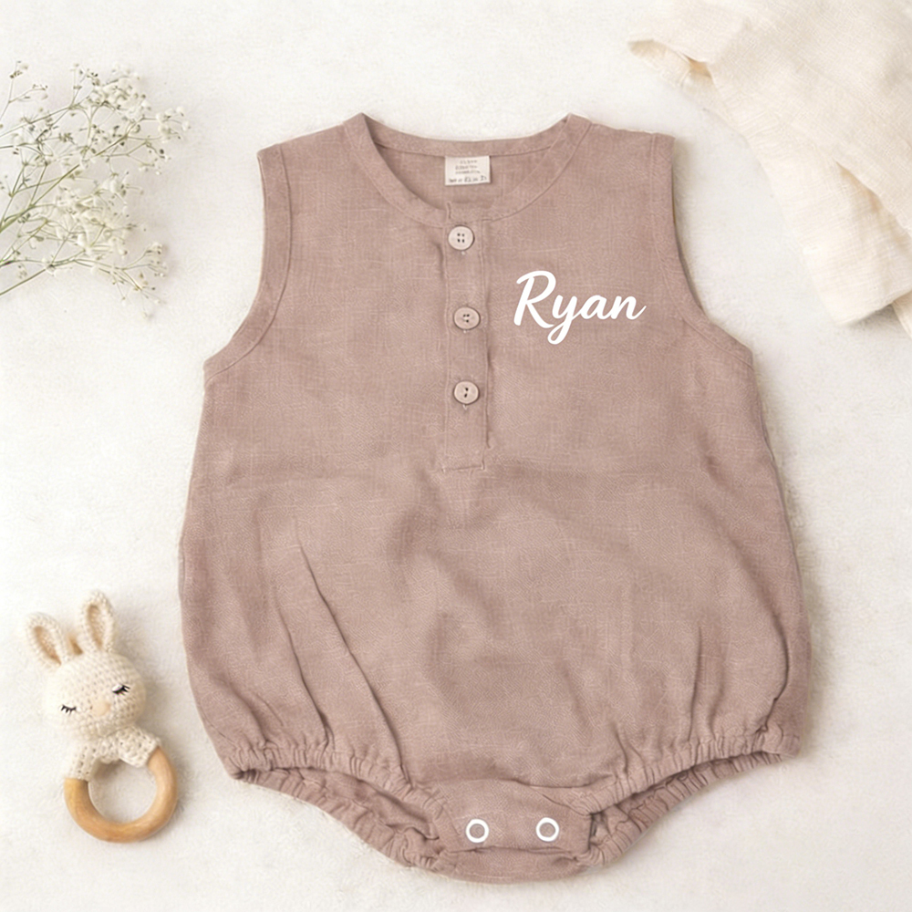 Personalized Baby Organic Linen Soft Romper | CWBaby477