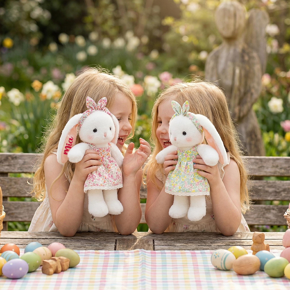 Personalized Floral Bunny Plush Huggable Toy | CWToy184