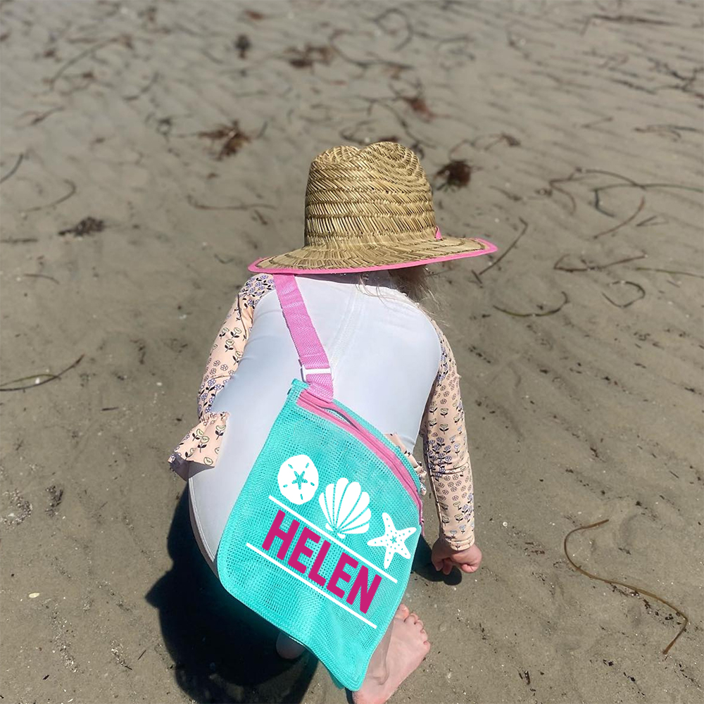 Personalized Seashell Zipper Mesh Beach Bag | CWBeach0102