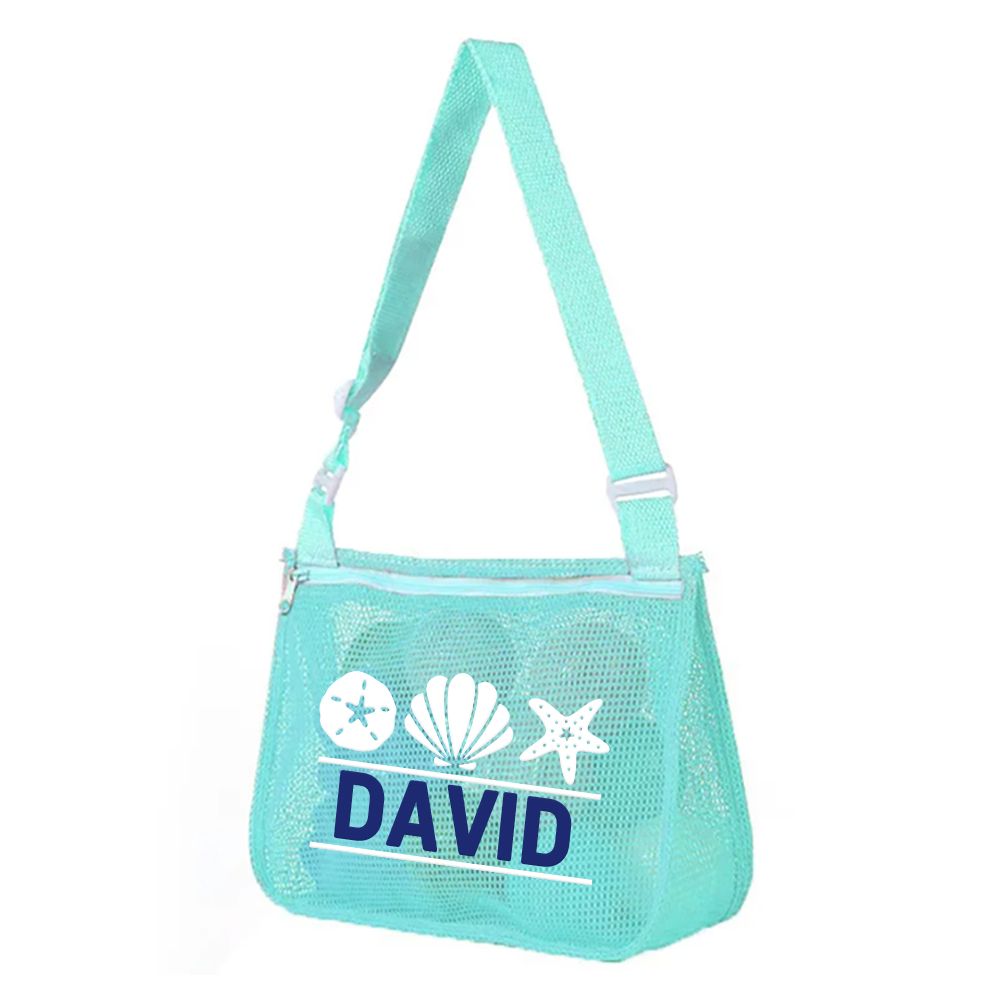 Personalized Seashell Zipper Mesh Beach Bag | CWBeach0102