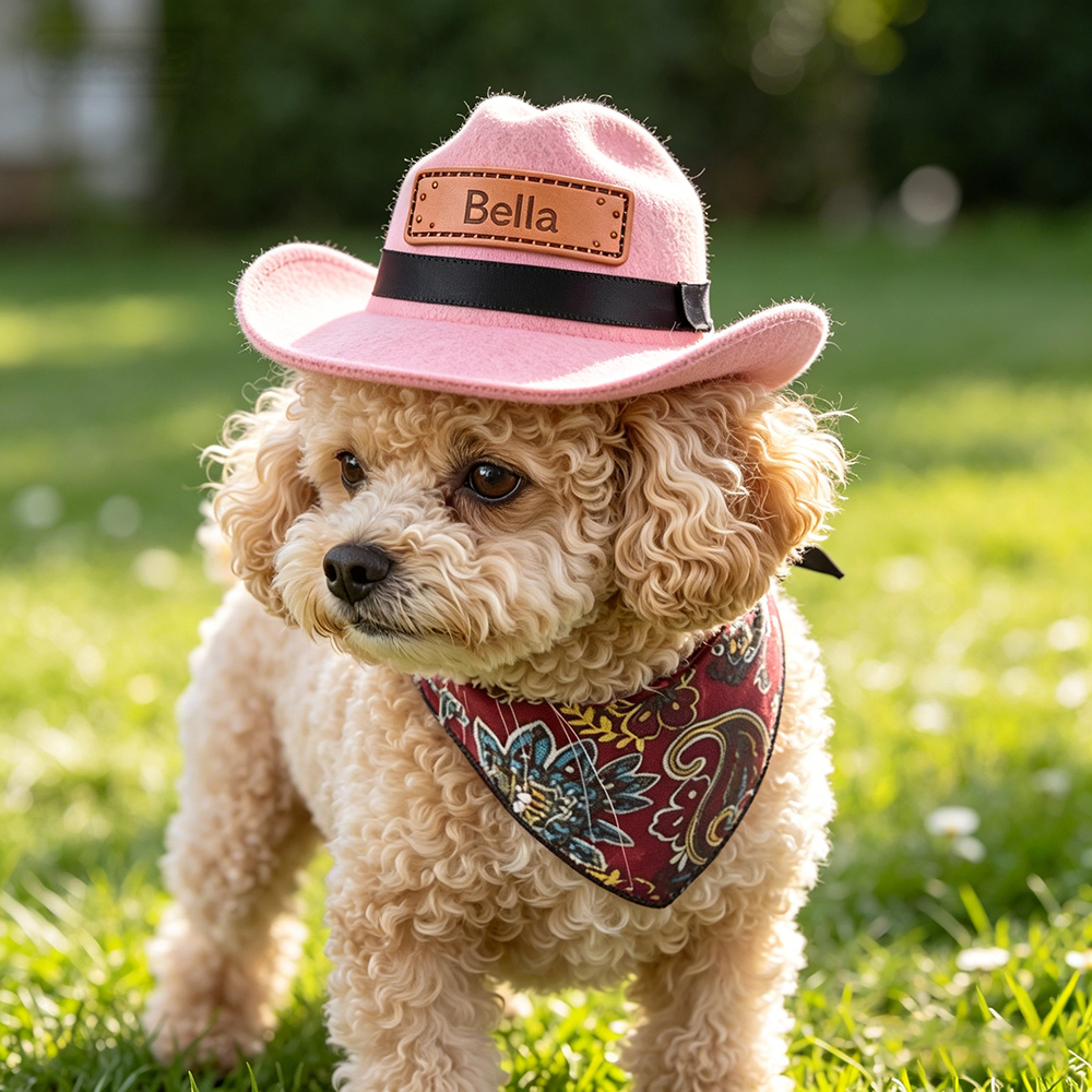 Personalized Leather Patch Pet Cowboy Hat | BKPet468