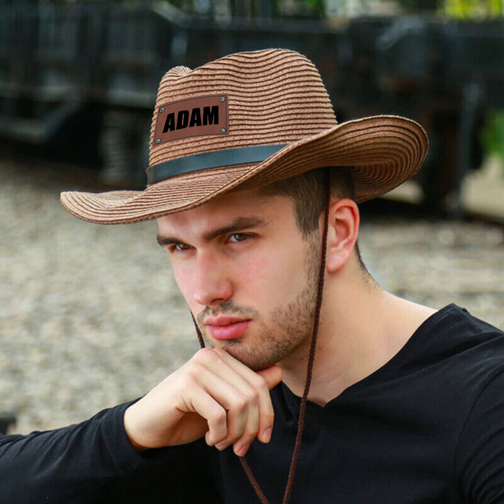 Personalized Leather Patch Cowboy Straw Hat | CWBeach106