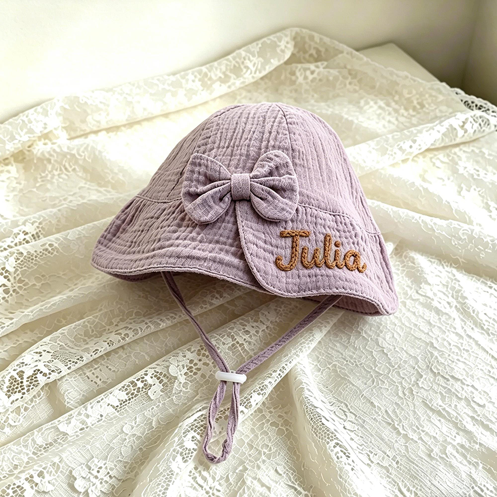 Personalized Hand Embroidered Baby Summer Bow Hat | CWBeach247