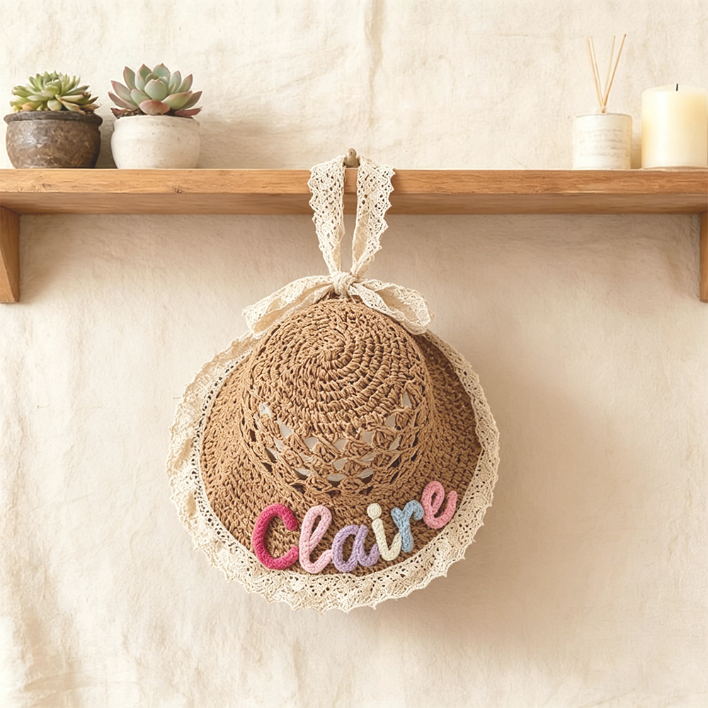 Personalized Hand Embroidered Crochet Straw Sun Hat | CWBeach248