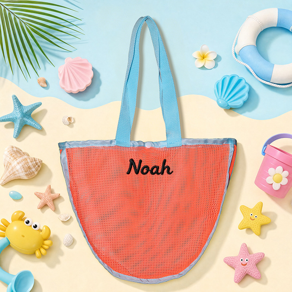 Personalized Embroidered Seashell Zipper Mesh Beach Bag | CWBeach249